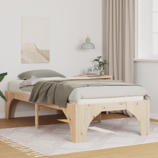 vidaXL Földi ágykeret tárolóval Barna 90 x 200 cm Tömör fenyőfa ágy és ágykellék