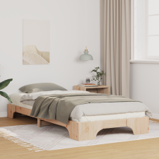 vidaXL Földi ágykeret tárolóval Barna 90 x 210 cm Tömör fenyőfa ágy és ágykellék