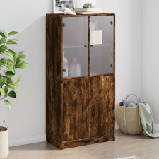 vidaXL füstölt tölgyszínű magasszekrény ajtókkal 68x37x142 cm bútor