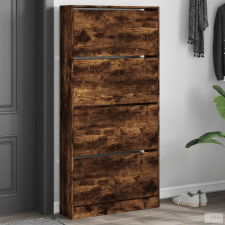 vidaXL Füstös tölgy cipőszekrény 4 kihajtható fiókkal 80x21x163,5 cm bútor