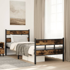 vidaXL füstös tölgy színű fém ágykeret matrac nélkül 100 x 200 cm ágy és ágykellék