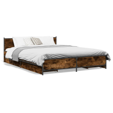vidaXL füstös tölgyszínű szerelt fa ágykeret fiókokkal 135 x 190 cm ágy és ágykellék