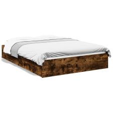 vidaXL füstös tölgyszínű szerelt fa ágykeret fiókokkal 135 x 190 cm ágy és ágykellék