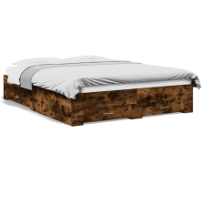 vidaXL füstös tölgyszínű szerelt fa ágykeret fiókokkal 150x200 cm ágy és ágykellék