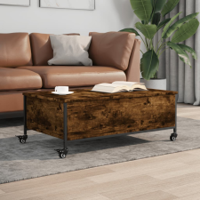 vidaXL füstös tölgyszínű szerelt fa dohányzóasztal kerékkel 91x55x34cm bútor