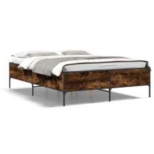 vidaXL füstös tölgyszínű szerelt fa és fém ágykeret 135 x 190 cm ágy és ágykellék