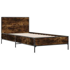 vidaXL füstös tölgyszínű szerelt fa és fém ágykeret 90 x 190 cm (845564) ágy és ágykellék