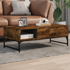vidaXL füstös tölgyszínű szerelt fa és fém dohányzóasztal 100x50x35 cm bútor