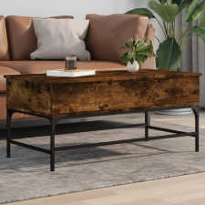 vidaXL füstös tölgyszínű szerelt fa és fém dohányzóasztal 100x50x45 cm bútor