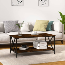 vidaXL füstös tölgyszínű szerelt fa és vas dohányzóasztal 100x50x45 cm bútor