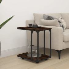 vidaXL füstös tölgyszínű szerelt fa kisasztal kerekekkel 50x35x55,5 cm bútor