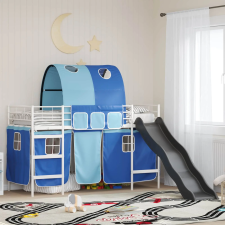 vidaXL Gyerek emeletes ágykeret függönyökkel Fehér és kék 100 x 190 cm gyermekágy