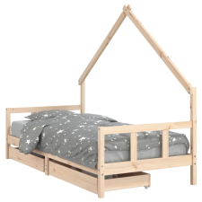 vidaXL gyerek tömör fenyőfa ágykeret fiókokkal 90 x 200 cm (834552) gyermekbútor