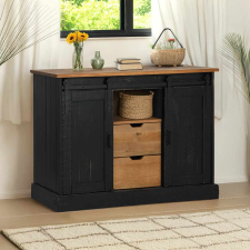 vidaXL HALDEN fekete tömör fa komód 2 tolóajtóval 112x40x80 cm bútor