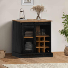 vidaXL HALDEN fekete tömör fa komód tolóajtós 80x40x80 cm (4018424 VidaXL) bútor