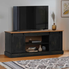 vidaXL HALDEN fekete tömör fa TV szekrény 2 tolóajtóval 150x40x60 cm bútor