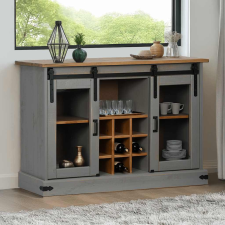 vidaXL HALDEN szürke tömör fa komód 2 tolóajtóval 112x40x80 cm bútor