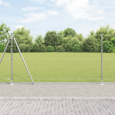 vidaXL hatszögletű drótháló kerítés 7 peremkúppal 1.2x25 m, acél, ezüst építőanyag
