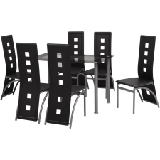 vidaXL Hét darab fekete étkezőgarnitúra bútor