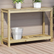 vidaXL impregnált fenyőfa ültetőasztal polccal 108 x 35 x 75 cm kerti dekoráció