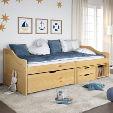 vidaXL IRUN tömör fenyőfa kanapéágy 3 fiókkal 90 x 200 cm ágy és ágykellék