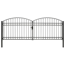 vidaXL ívelt tetejű kétajtós fekete acél kerítéskapu 400 x 150 cm dekoráció