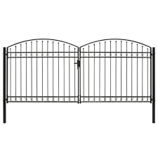 vidaXL ívelt tetejű kétajtós fekete acél kerítéskapu 400 x 200 cm dekoráció