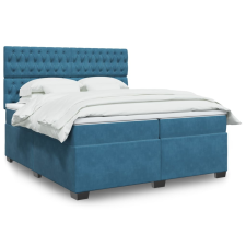 vidaXL kék bársony rugós ágy matraccal 200x200 cm ágy és ágykellék