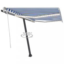 vidaXL kék és fehér kézzel kihúzható LED-es napellenző 300 x 250 cm kerti bútor