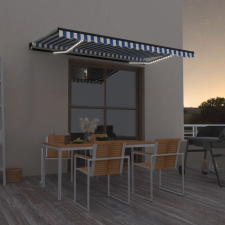 vidaXL kék és fehér kézzel kihúzható LED-es napellenző 450 x 350 cm kerti bútor