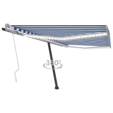 vidaXL kék és fehér kézzel kihúzható LED-es napellenző 450 x 350 cm kerti bútor