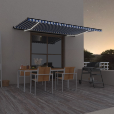 vidaXL kék és fehér kézzel kihúzható LED-es napellenző 500 x 350 cm kerti bútor
