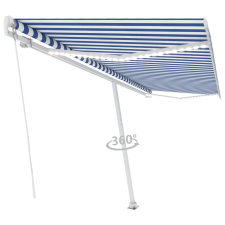 vidaXL kék és fehér kézzel kihúzható LED-es napellenző 500 x 350 cm kerti bútor