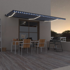 vidaXL kék és fehér kézzel kihúzható LED-es napellenző 600 x 350 cm kerti bútor