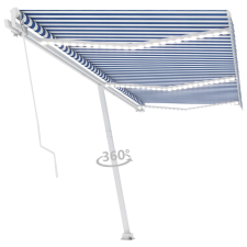vidaXL kék és fehér kézzel kihúzható LED-es napellenző 600 x 350 cm kerti bútor