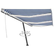 vidaXL kék és fehér kézzel kihúzható LED-es napellenző 600 x 350 cm kerti bútor