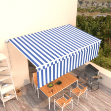 vidaXL kék és fehér kézzel kihúzható napellenző redőnnyel 5 x 3 m kerti bútor