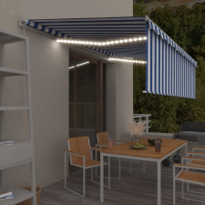 vidaXL kék és fehér LED-es kézzel kihúzható napellenző redőnnyel 5x3 m kerti bútor