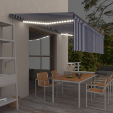 vidaXL Kék és fehér redőnyös, LED-es, szélérzékelős napellenző 5x3 m kerti bútor