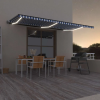 vidaXL kék-fehér automata szélérzékelős és LED-es napellenző 600x300cm