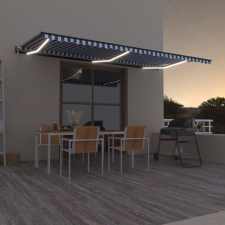 vidaXL kék-fehér automata szélérzékelős és LED-es napellenző 600x300cm kerti bútor