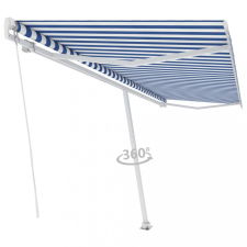 vidaXL Kék-fehér kézzel kihúzható póznás napellenző 500 x 300 cm kerti bútor