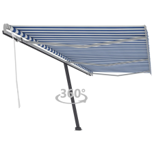 vidaXL kék-fehér kézzel kihúzható póznás napellenző 600 x 300 cm kerti bútor