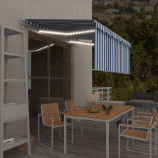 vidaXL kék-fehér LED-es kézzel kihúzható napellenző redőnnyel 3x2,5 m kerti bútor