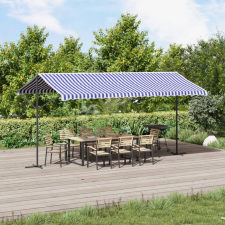 vidaXL Kék-fehér szövet és acél szabadon álló napellenző 500 x 300 cm kerti bútor