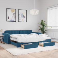 vidaXL kék kihúzható bársony heverő fiókkal 100 x 200 cm ágy és ágykellék