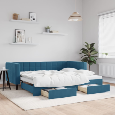 vidaXL kék kihúzható bársony heverő fiókkal 90 x 200 cm ágy és ágykellék