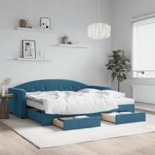 vidaXL kék kihúzható bársony heverő fiókkal 90 x 200 cm ágy és ágykellék