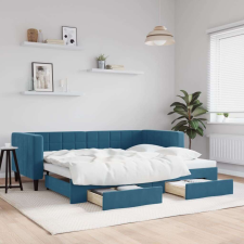 vidaXL kék kihúzható bársony heverő fiókkal 90 x 200 cm ágy és ágykellék