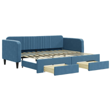 vidaXL kék kihúzható bársony heverő fiókkal 90 x 200 cm (3197110) ágy és ágykellék